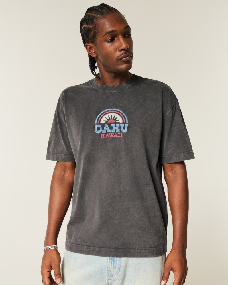 square-fit high-weight oahu pattern t-shirt