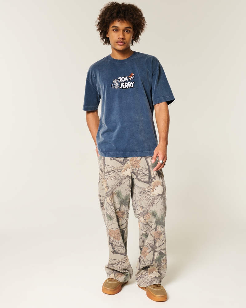 square and thick uncle dog pattern t-shirt