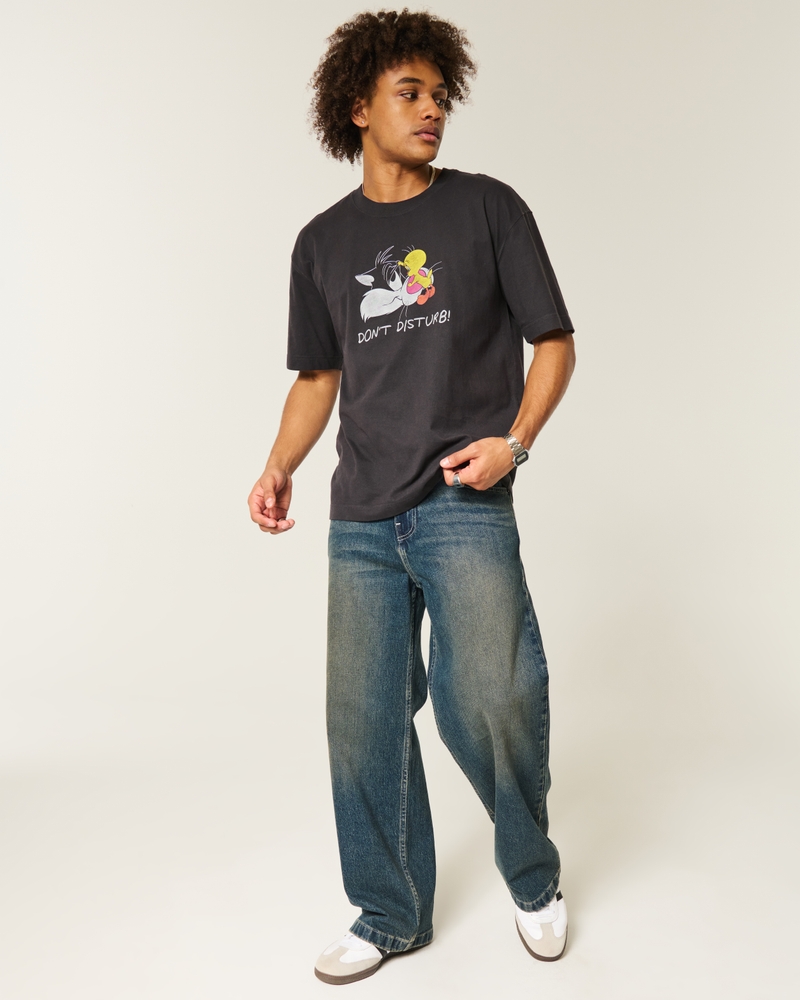 square and thick uncle dog pattern t-shirt