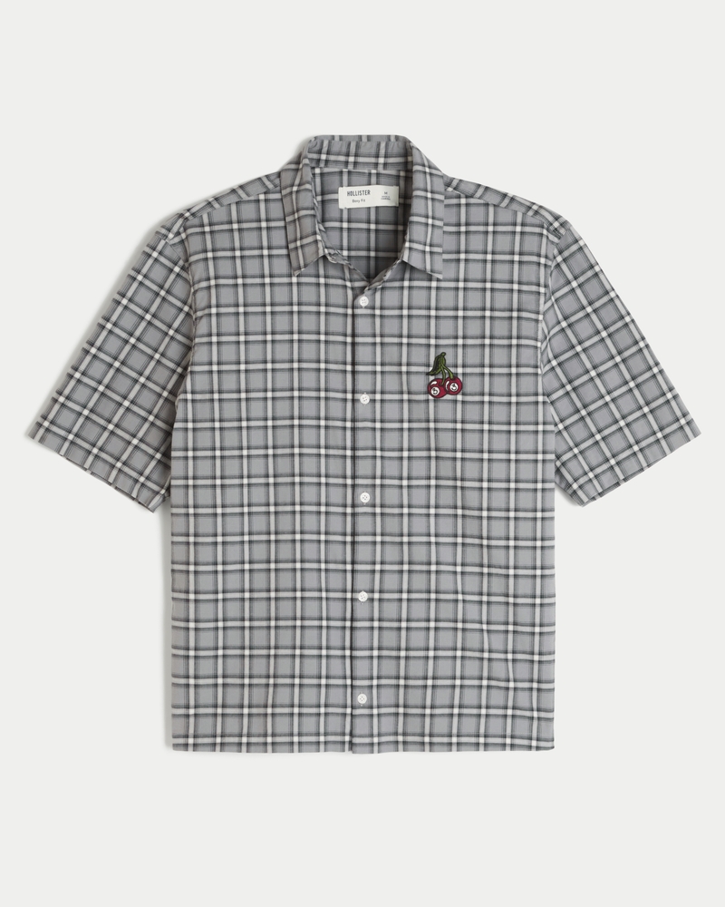 square-cut short-sleeved shirt with playing card pattern