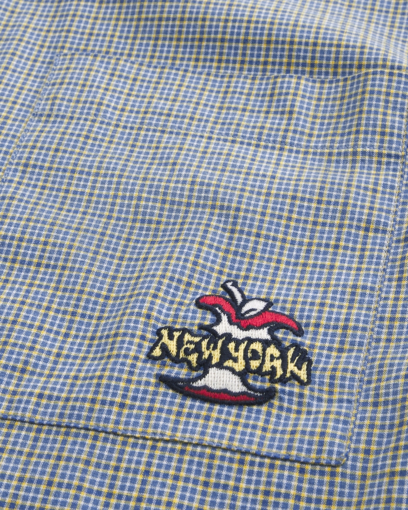 square-cut short-sleeved shirt with playing card pattern