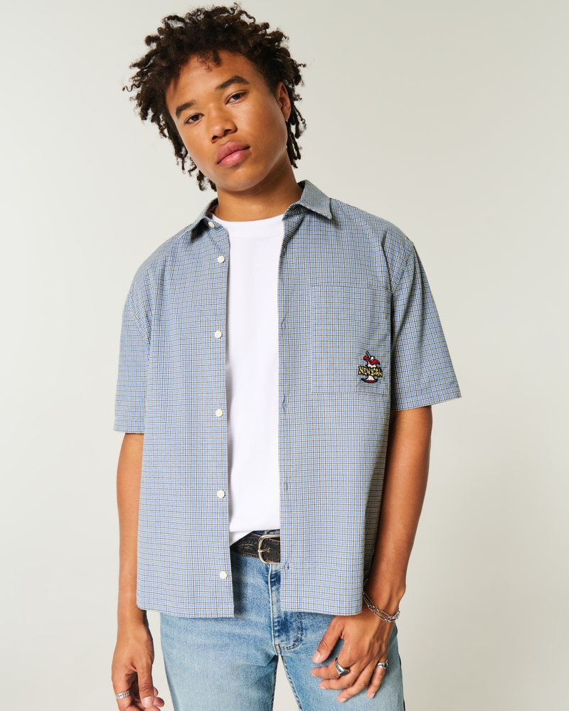 square-cut short-sleeved shirt with playing card pattern