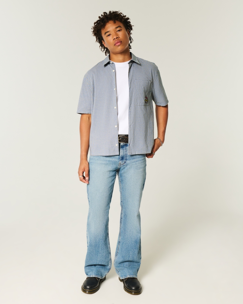 square-cut short-sleeved shirt with playing card pattern