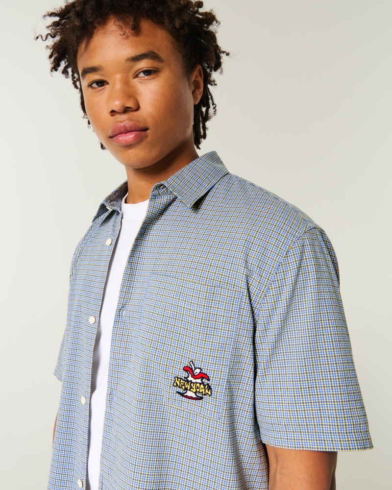 square-cut short-sleeved shirt with playing card pattern