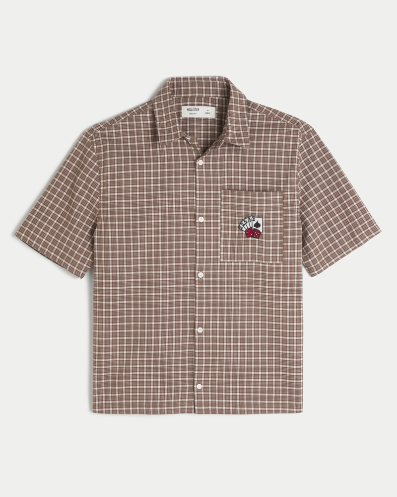 square-cut short-sleeved shirt with playing card pattern