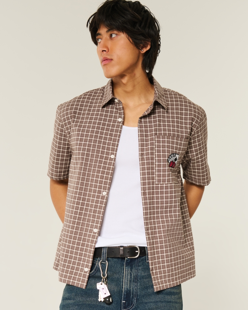 square-cut short-sleeved shirt with playing card pattern