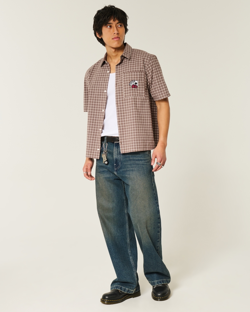 square-cut short-sleeved shirt with playing card pattern
