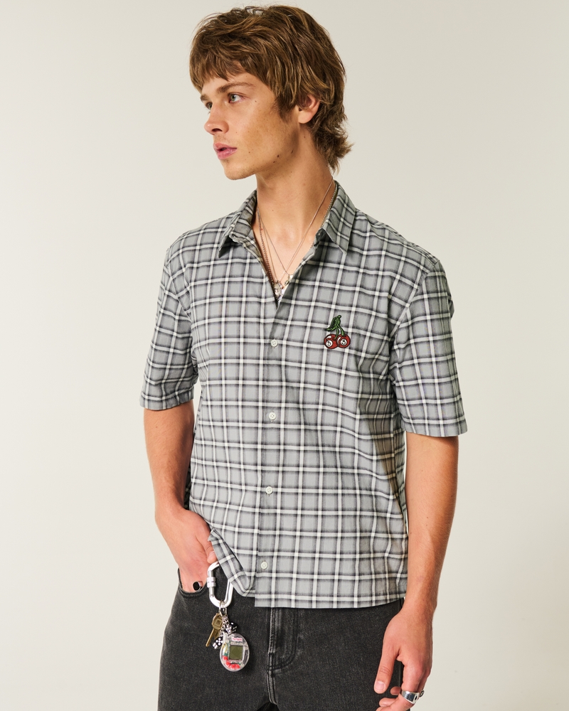 square-cut short-sleeved shirt with playing card pattern