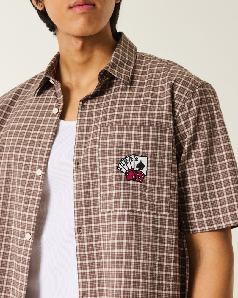 square-cut short-sleeved shirt with playing card pattern