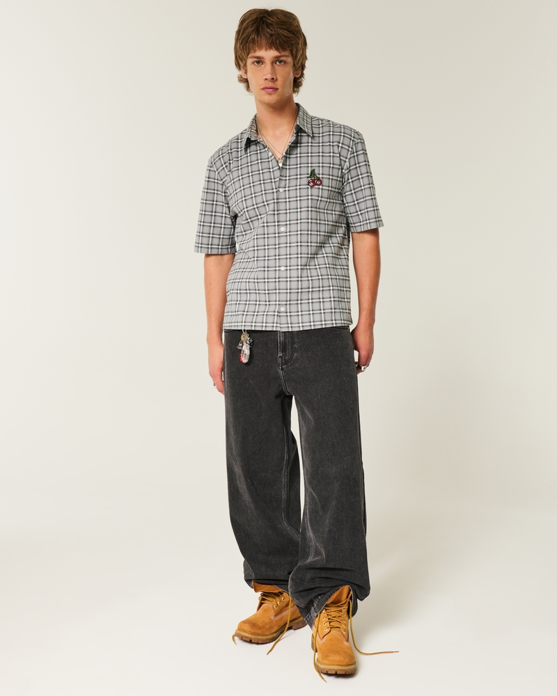 square-cut short-sleeved shirt with playing card pattern