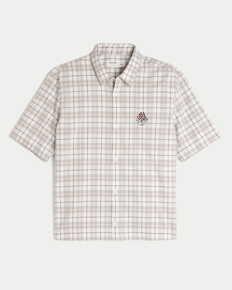 square-cut short-sleeved shirt with playing card pattern
