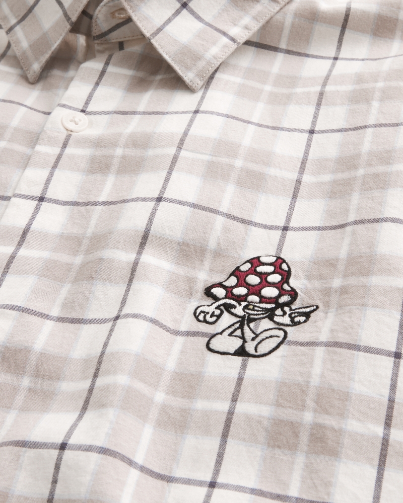 square-cut short-sleeved shirt with playing card pattern