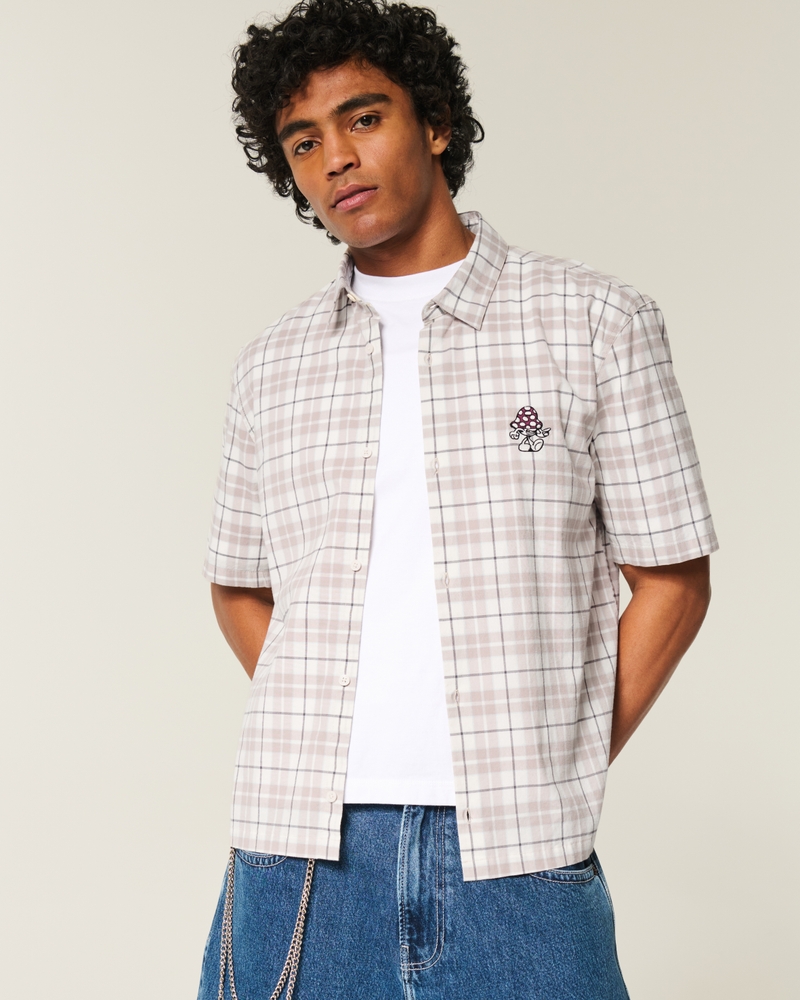 square-cut short-sleeved shirt with playing card pattern