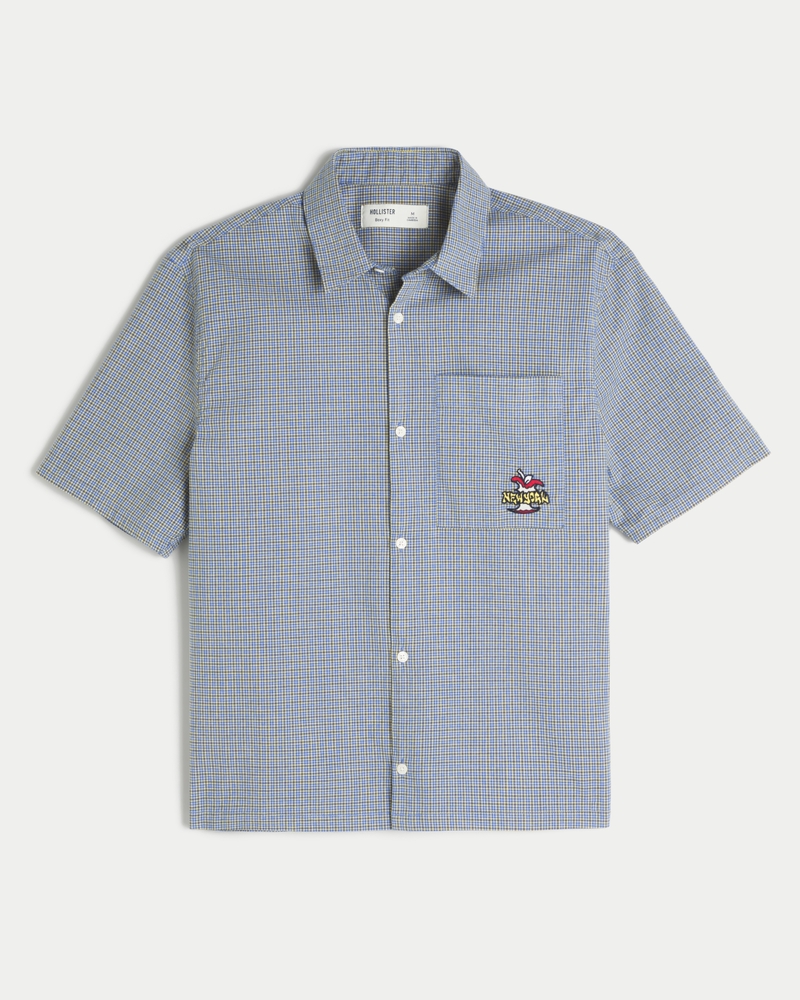 square-cut short-sleeved shirt with playing card pattern