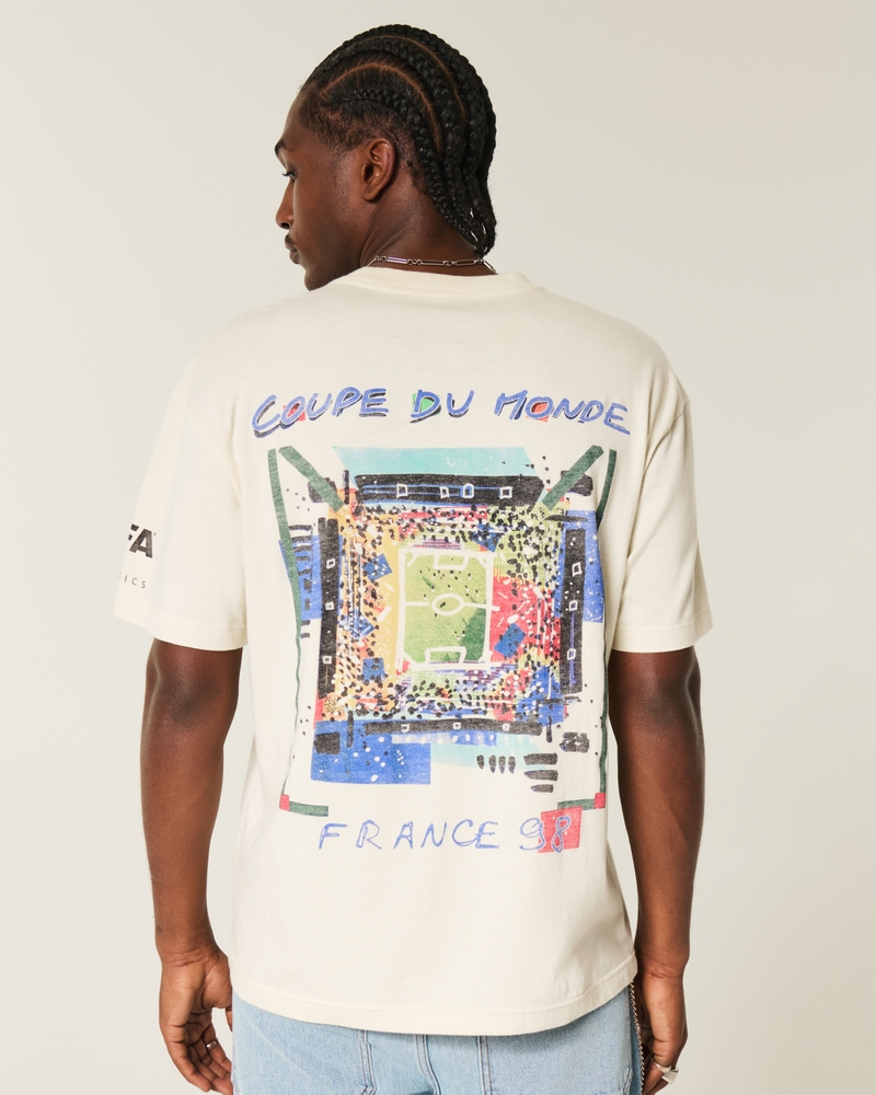 square t-shirt featuring the 1986 mexico world cup football match design.