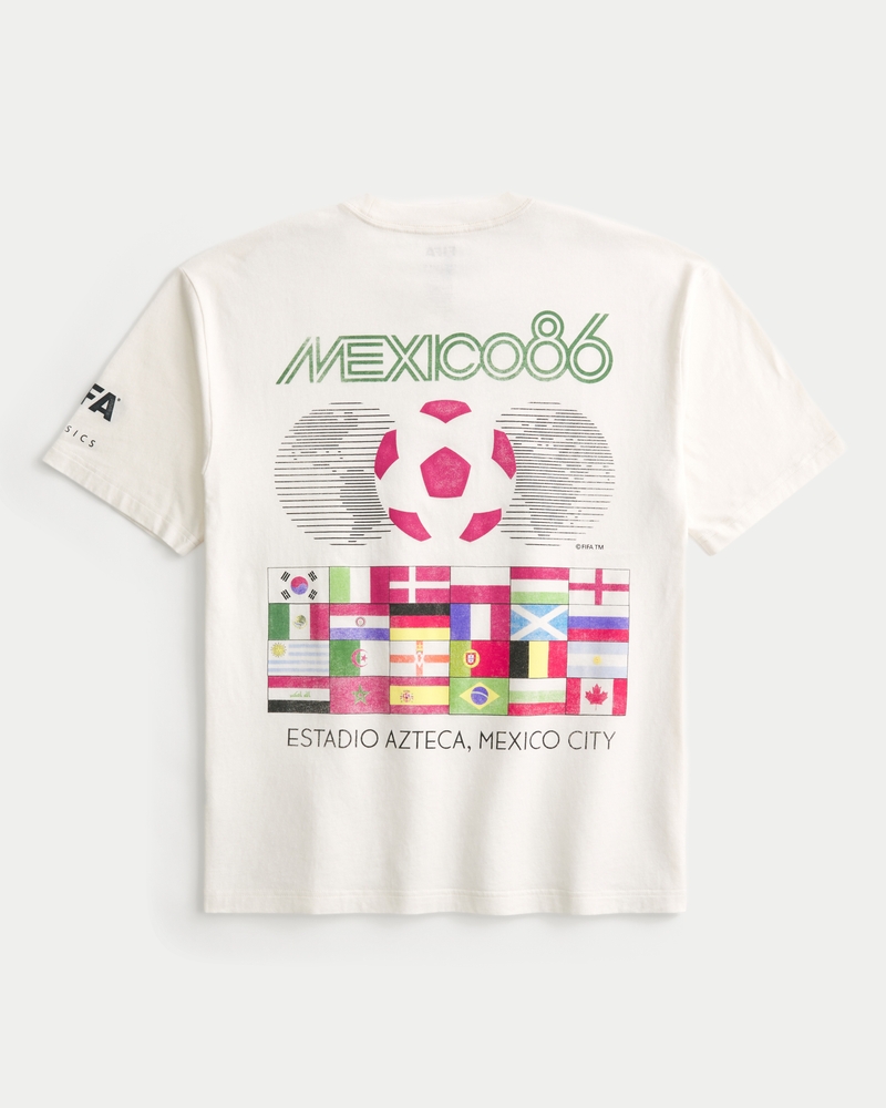 square t-shirt featuring the 1986 mexico world cup football match design.