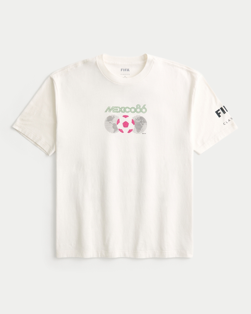 square t-shirt featuring the 1986 mexico world cup football match design.