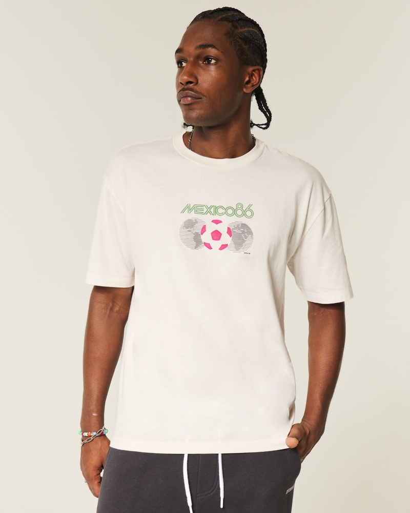 square t-shirt featuring the 1986 mexico world cup football match design.
