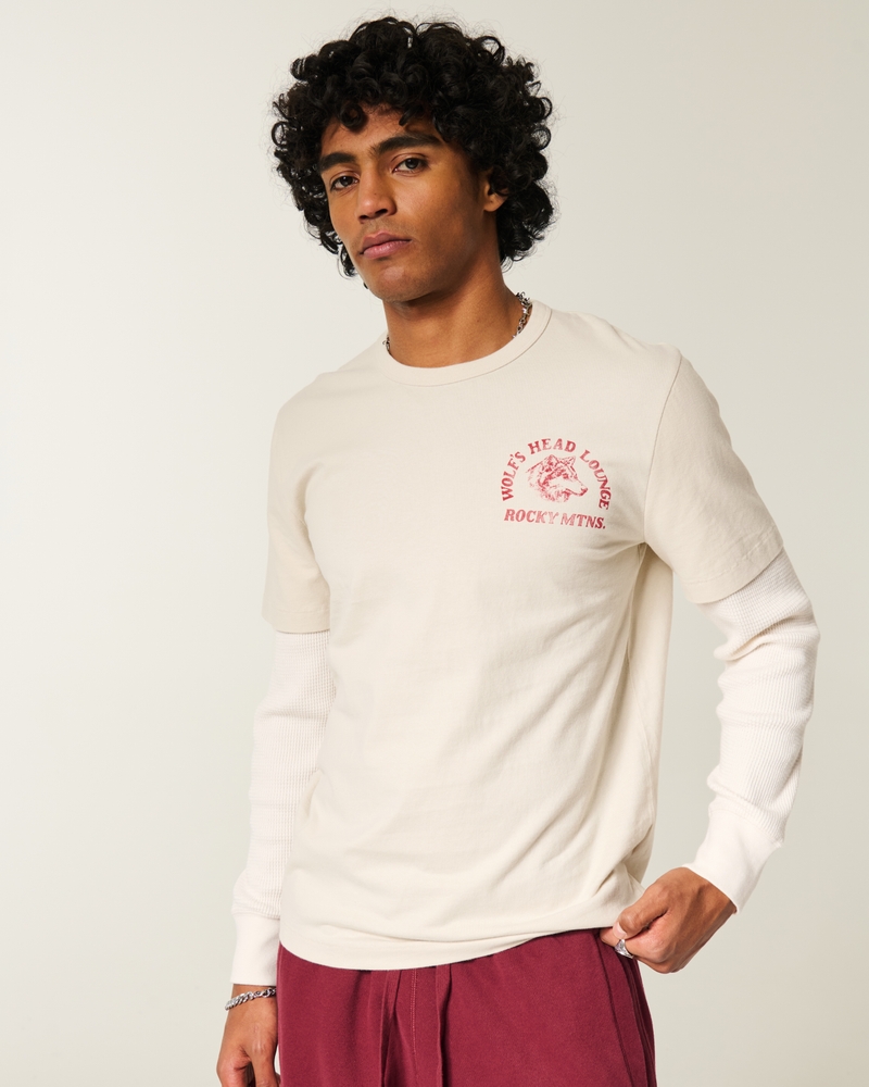 layered long-sleeved wolfs head lounge graphic t-shirt