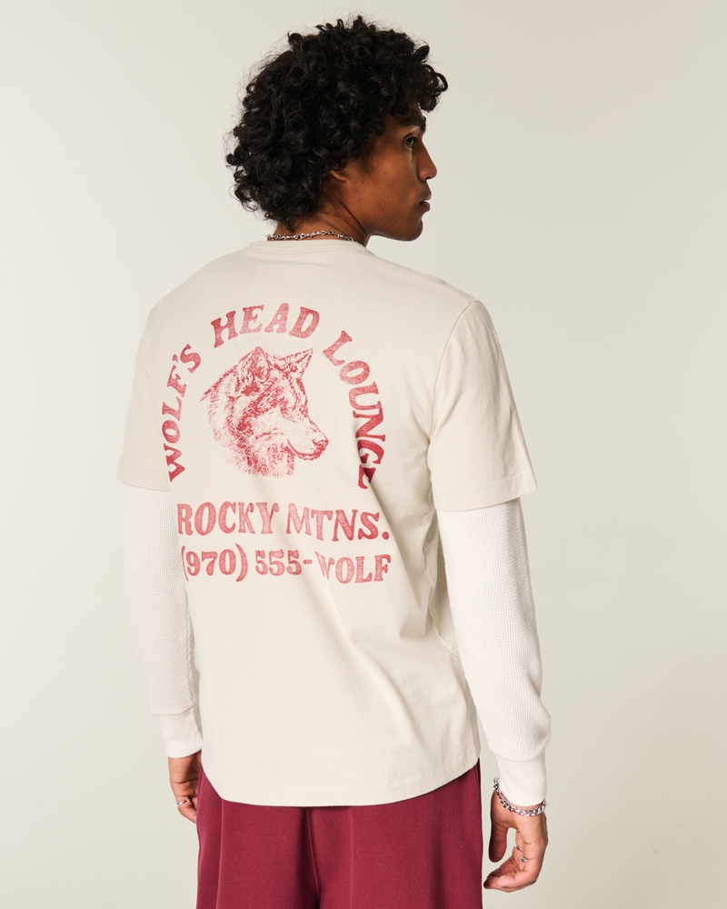 layered long-sleeved wolfs head lounge graphic t-shirt