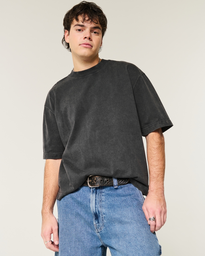 square and thick short-length camouflage crew neck t-shirt