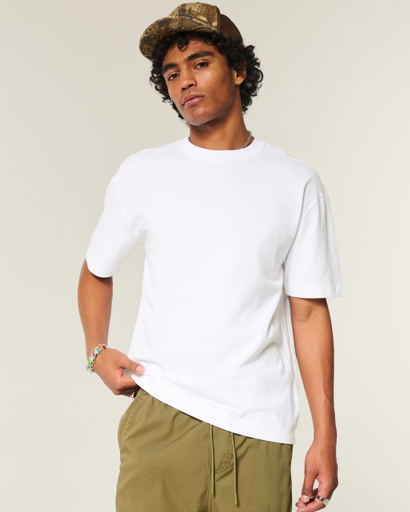 square-fit heavy-duty washed cotton crew neck t-shirt