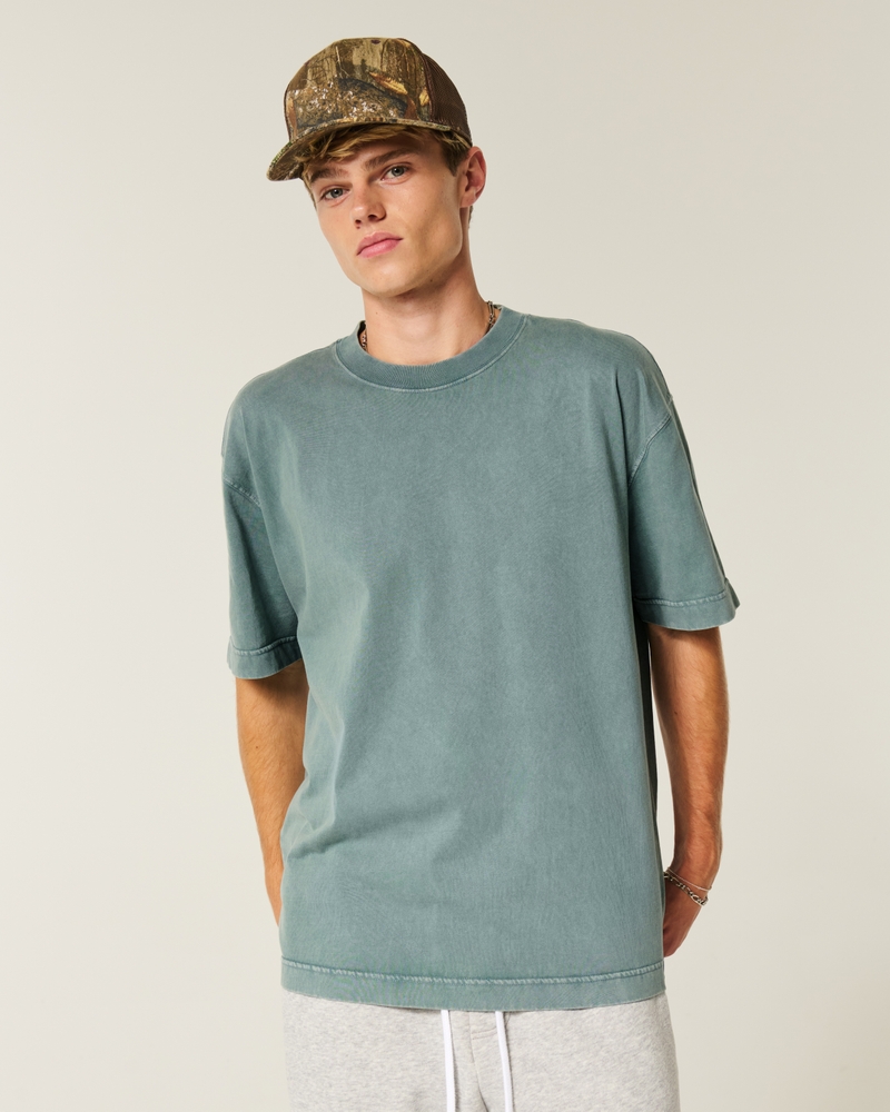 square-fit heavy-duty washed cotton crew neck t-shirt