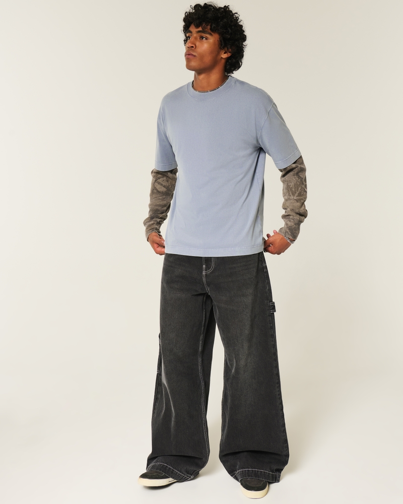 square-fit heavy-duty washed cotton crew neck t-shirt