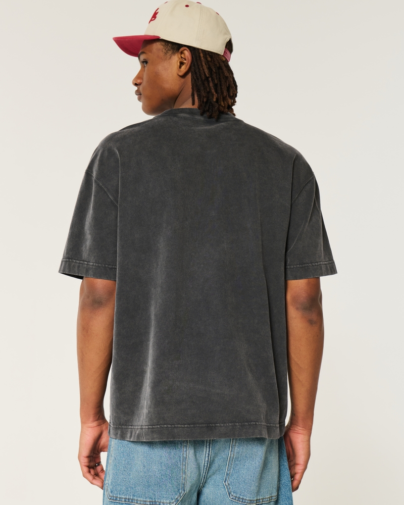 square-fit heavy-duty washed cotton crew neck t-shirt