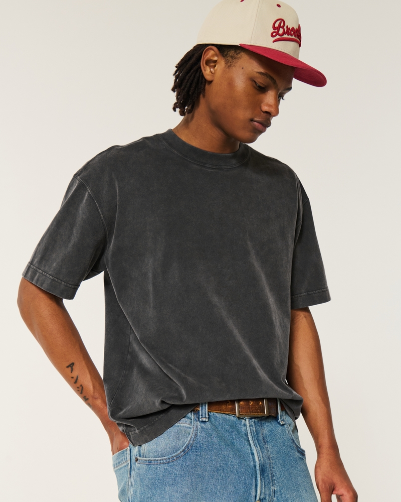 square fit high-weight washed cotton crew neck t-shirt
