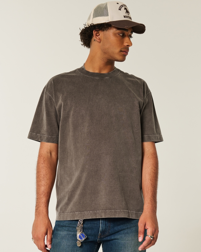 square fit high-weight washed cotton crew neck t-shirt