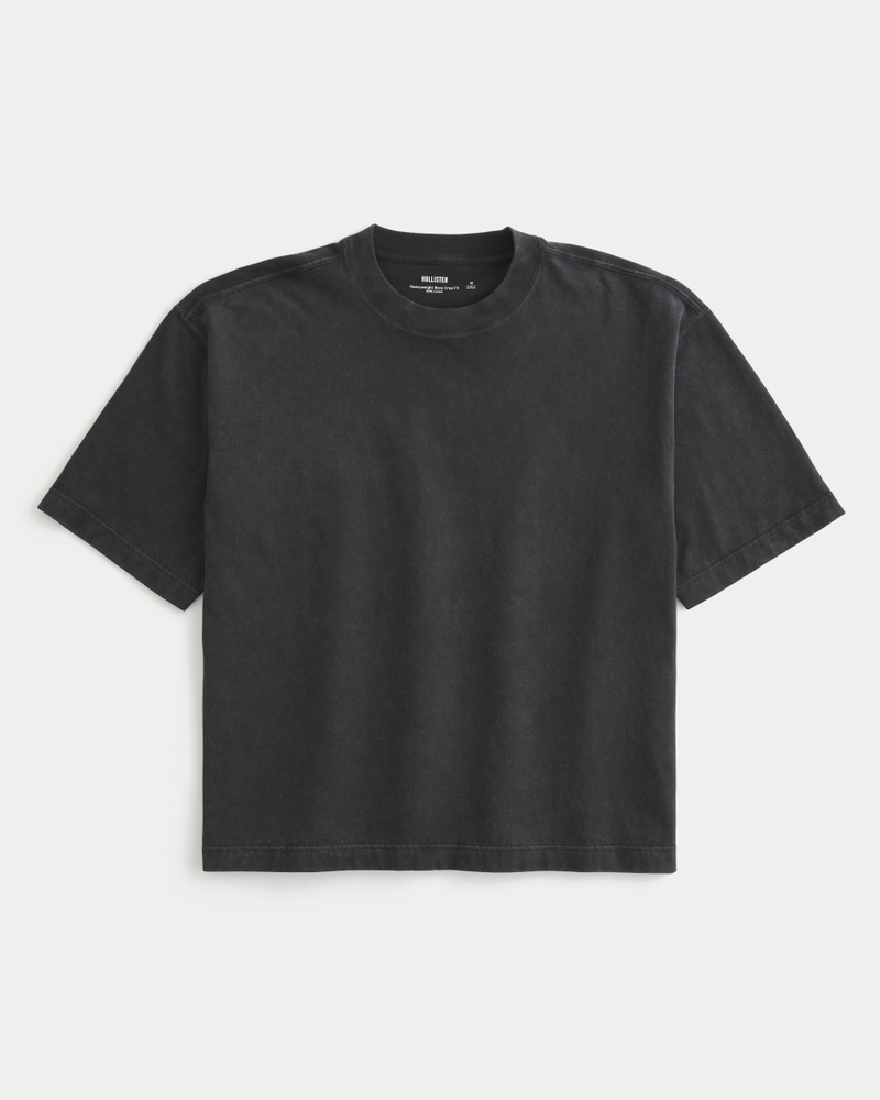 square-cut short-length heavy-duty washed crew neck t-shirt
