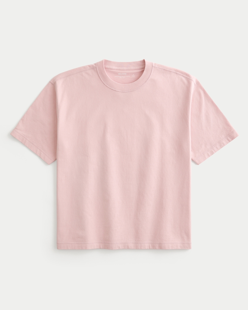 square-cut short-length heavy-duty washed crew neck t-shirt