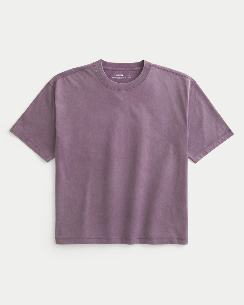 square-cut short-length heavy-duty washed crew neck t-shirt