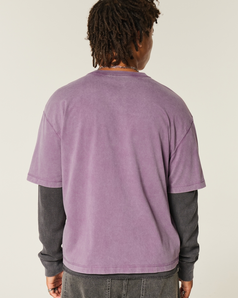 square-cut short-length heavy-duty washed crew neck t-shirt