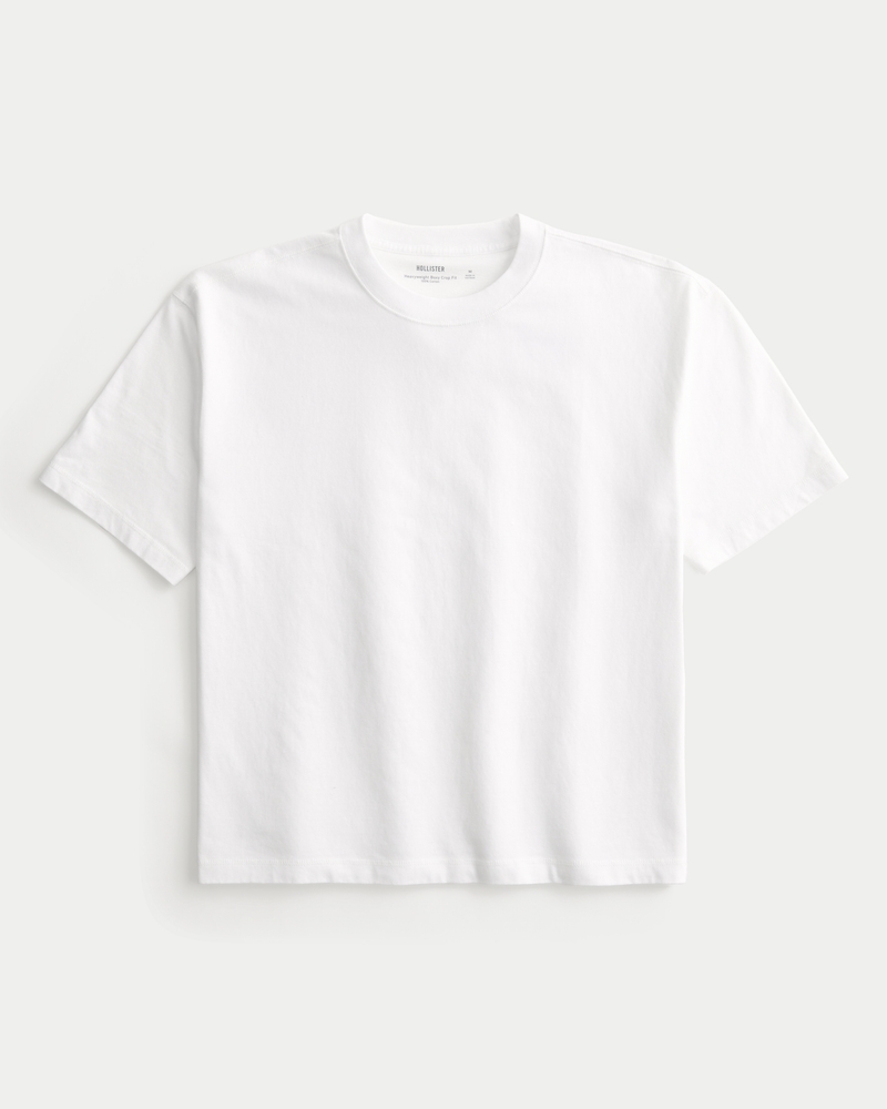 square-cut short-length heavy-duty washed crew neck t-shirt