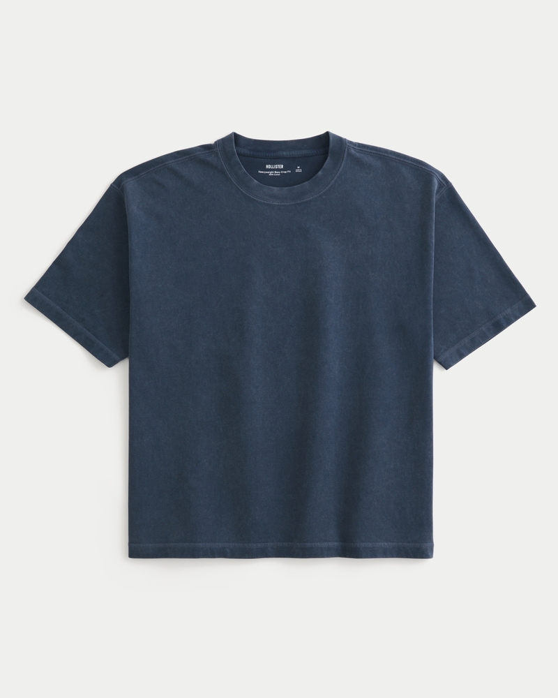 square-cut short-length heavy-duty washed crew neck t-shirt
