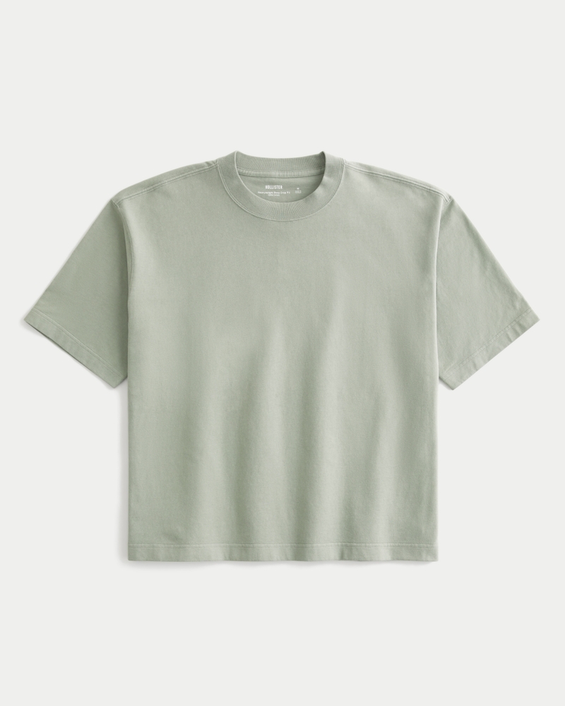 square-cut short-length heavy-duty washed crew neck t-shirt