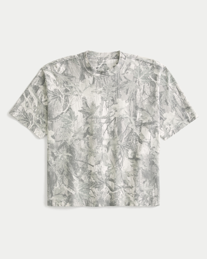 square-cut short-length heavy-duty washed crew neck t-shirt