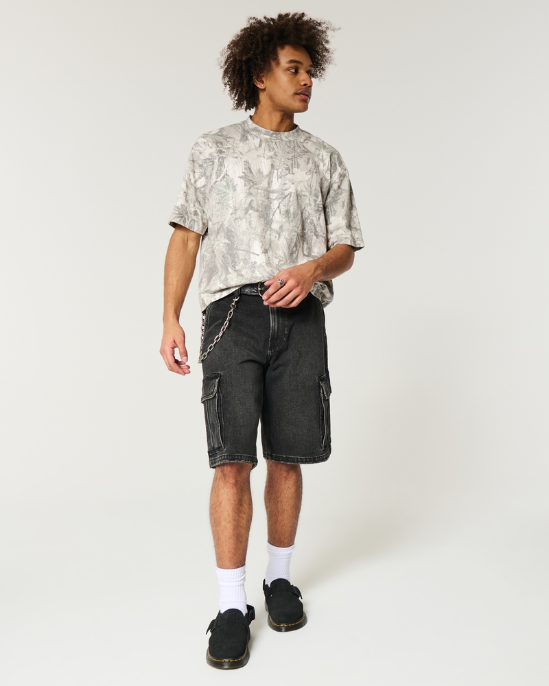 square-cut short-length heavy-duty washed crew neck t-shirt