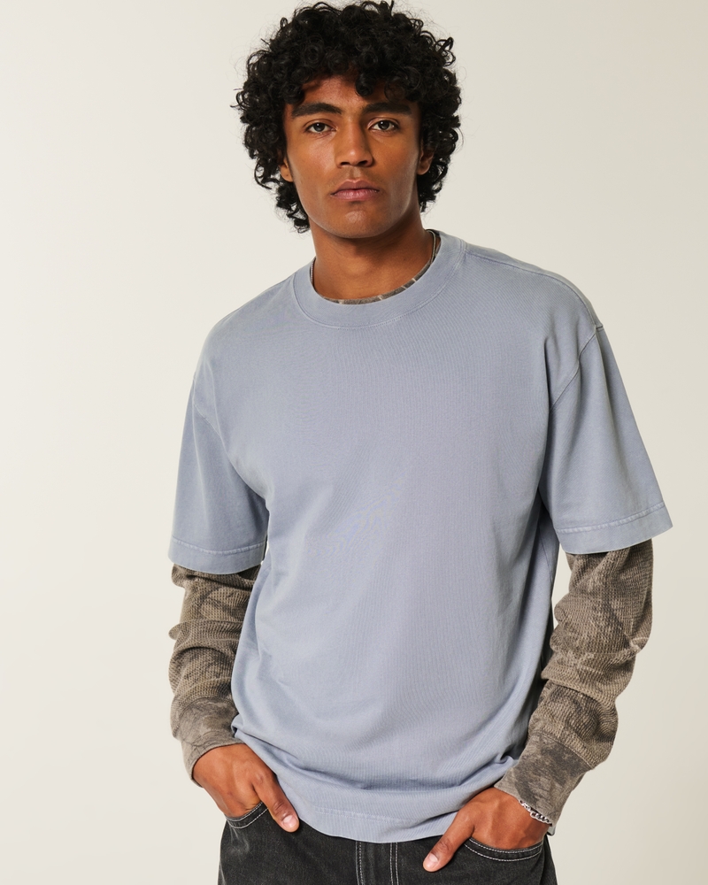 square-fit heavyweight washed cotton crew neck t-shirt