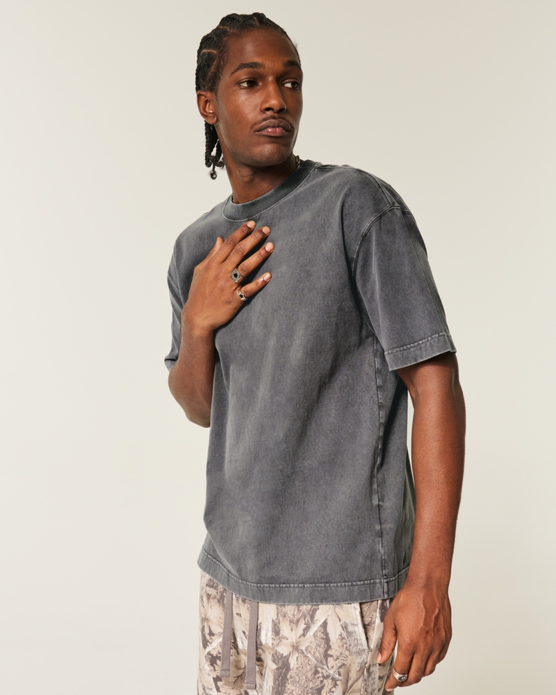 square-fit heavyweight washed cotton crew neck t-shirt
