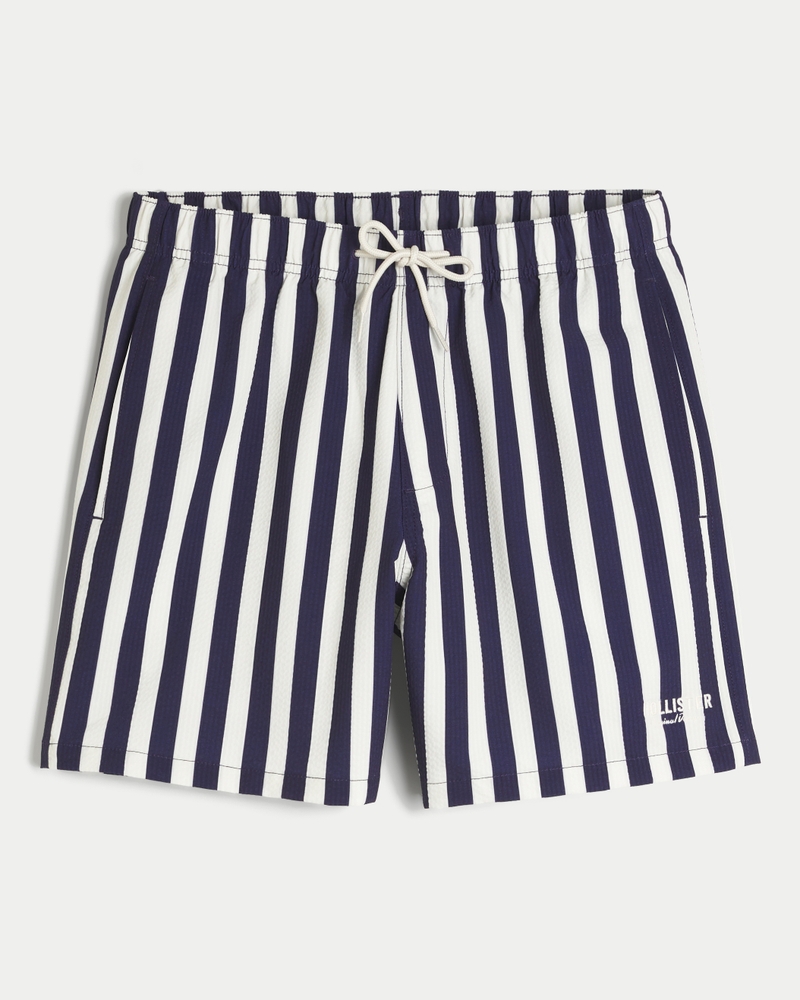 mid-waist seersucker volleyball swim trunks