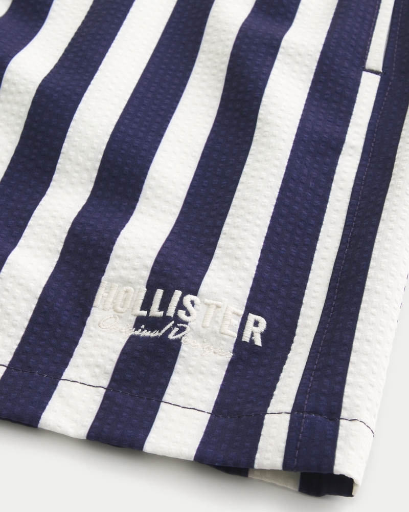 mid-waist seersucker volleyball swim trunks