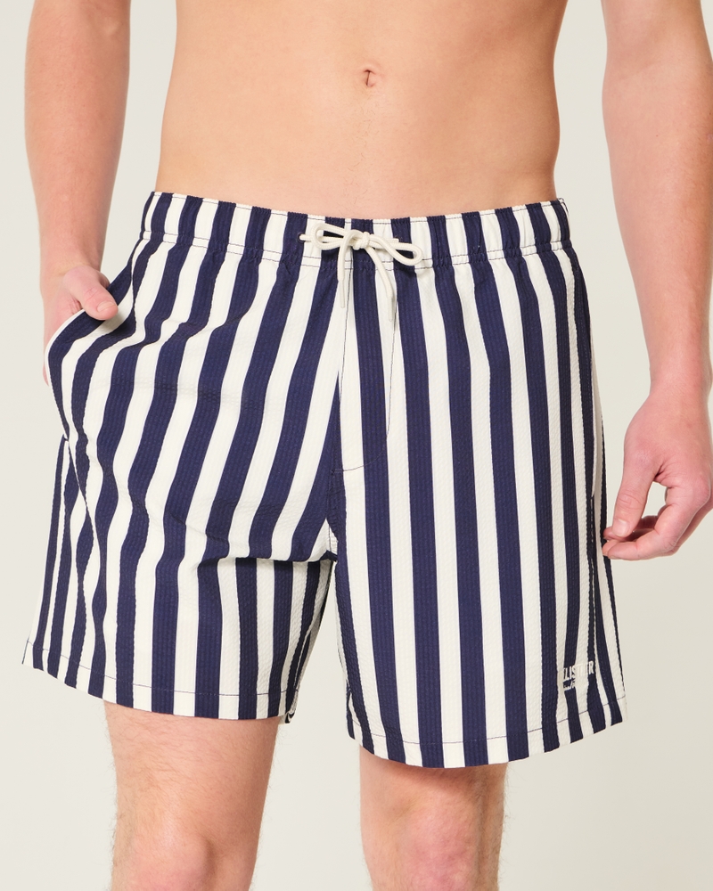 mid-waist seersucker volleyball swim trunks
