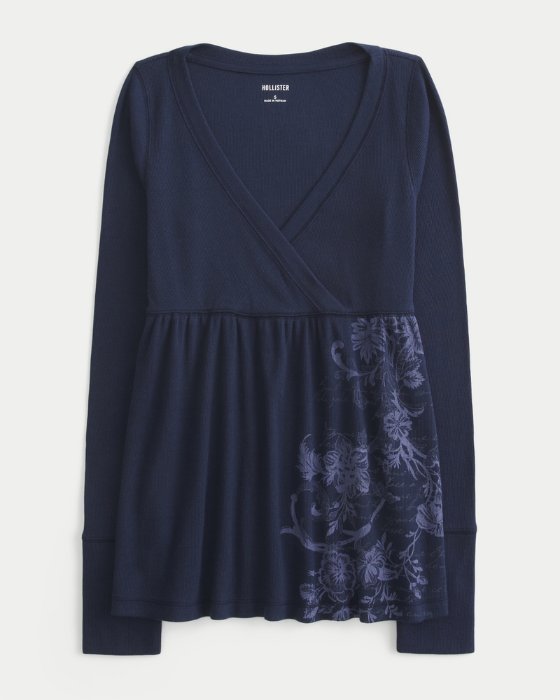 long-sleeved loose-fitting babydoll top with butterfly pattern