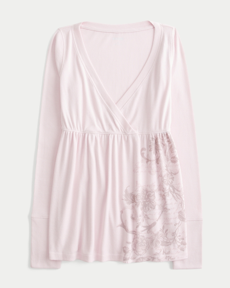 long-sleeved loose-fitting babydoll top with butterfly pattern
