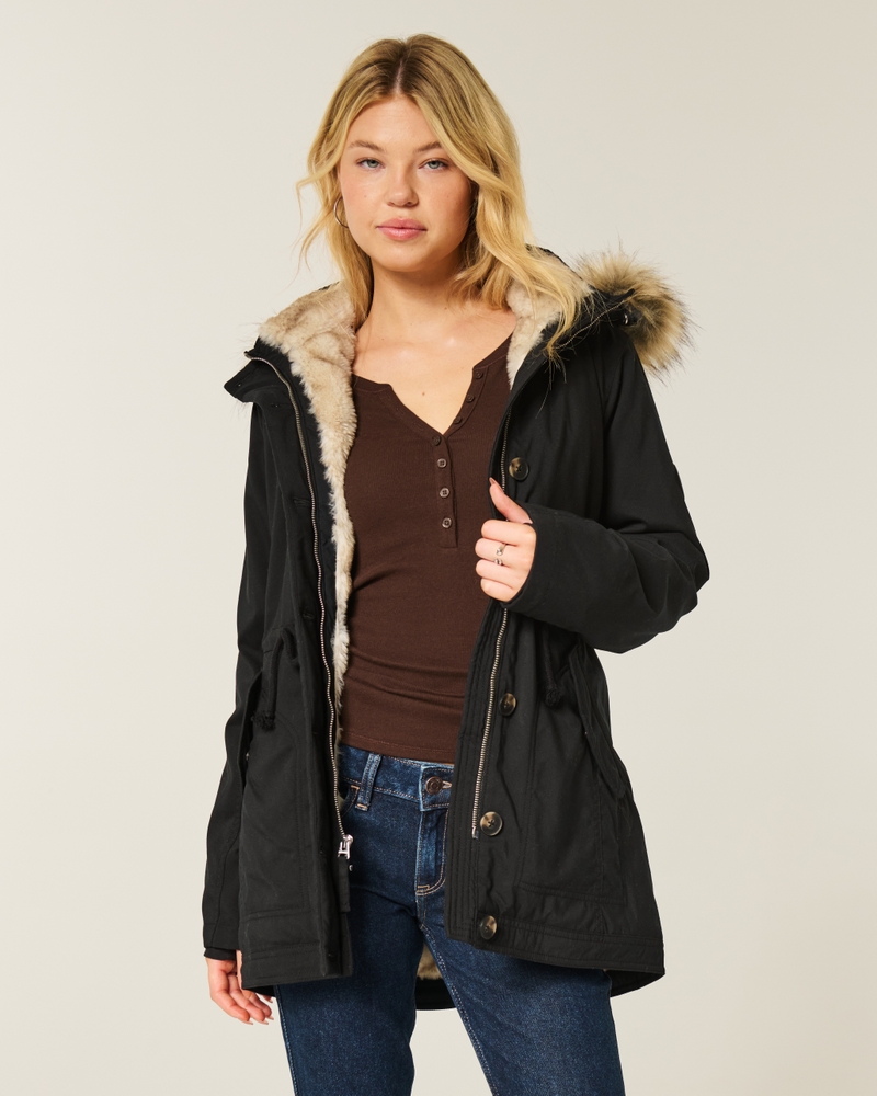 faux fur lined coat