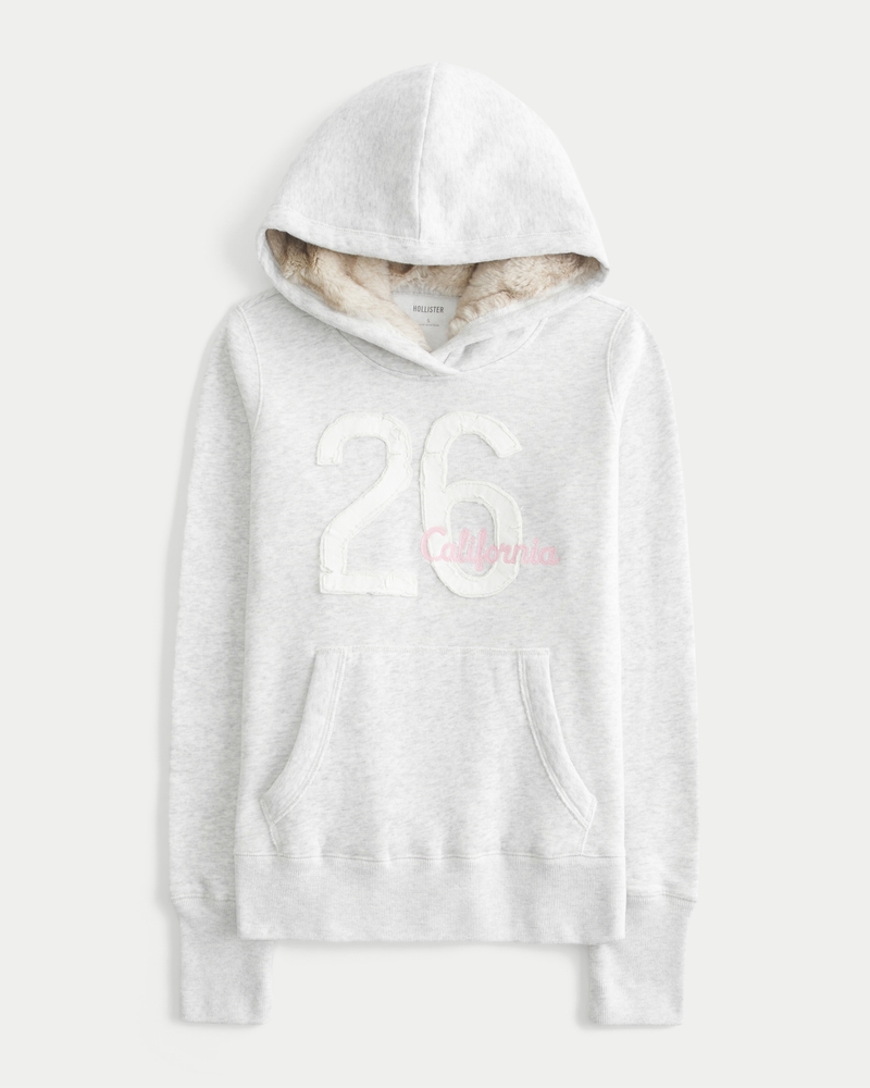 faux fur lining hooded patterned hoodie