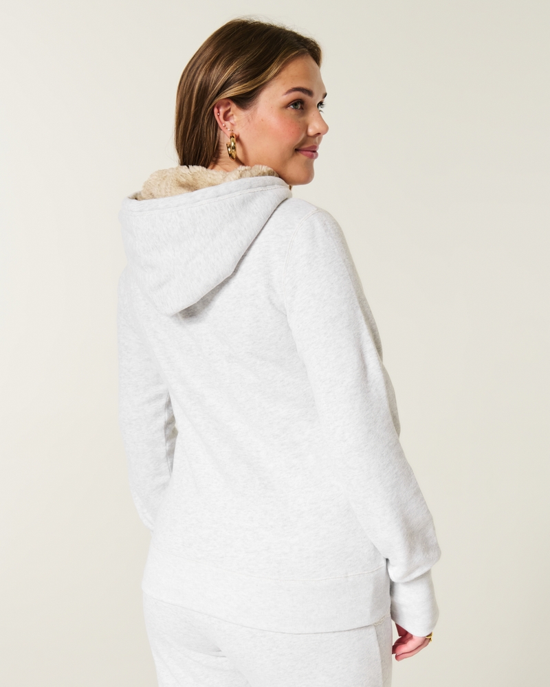 faux fur lining hooded patterned hoodie